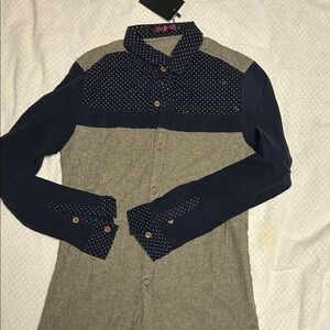 Boys XL Navy and Gray Polka Dot Shirt